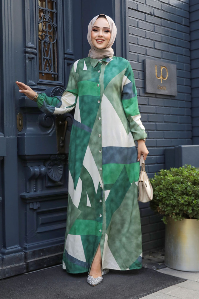 Modest Green Women Dress 19501Y - 1