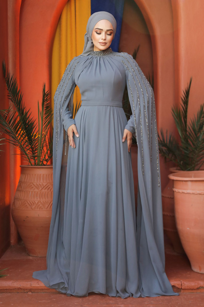 Modest Grey Bridesmaid Dress 47381GR - 4