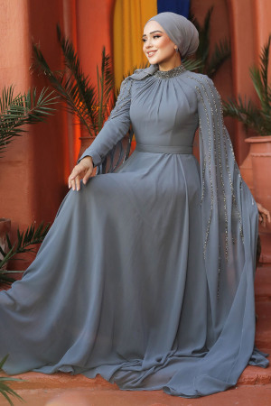 Modest Grey Bridesmaid Dress 47381GR - 3