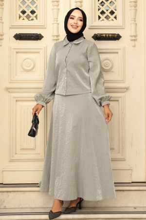 Modest Grey Dual Skirt Suit 14215GR - 2