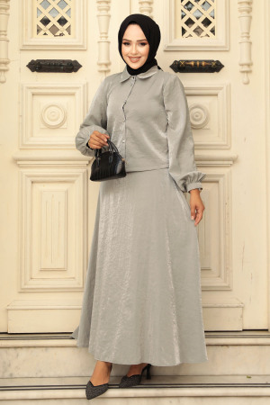 Modest Grey Dual Skirt Suit 14215GR - 1