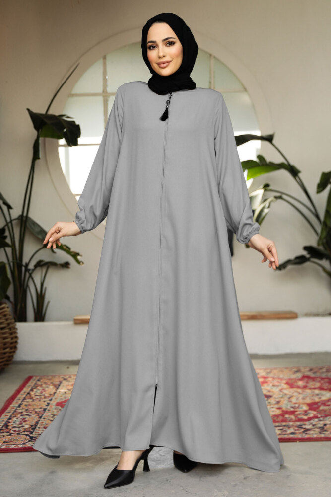 Modest Grey Dubai Abaya 26301GR - 1