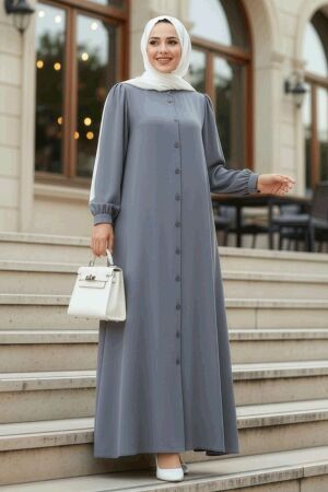 Modest Grey Dubai Abaya 45283GR 