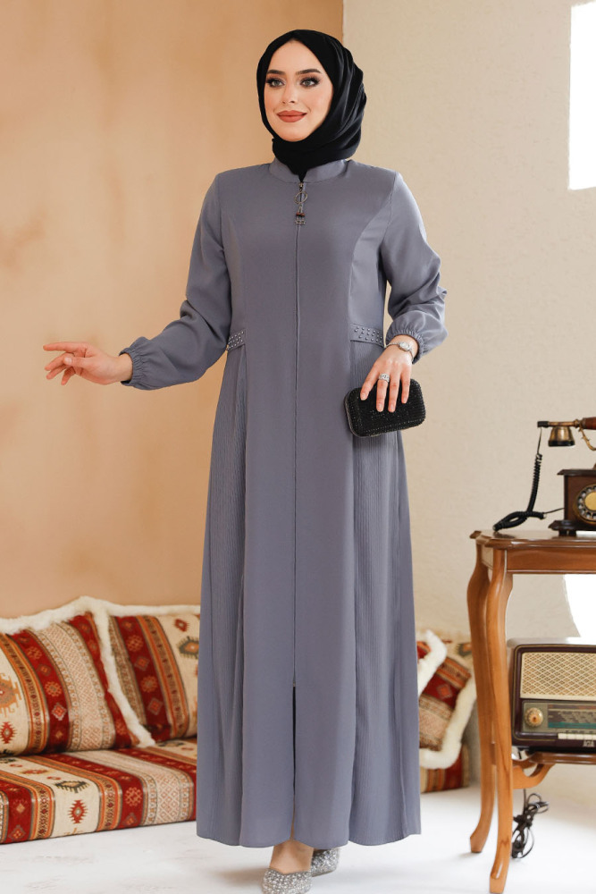 Modest Grey Dubai Abaya 45289GR - 2