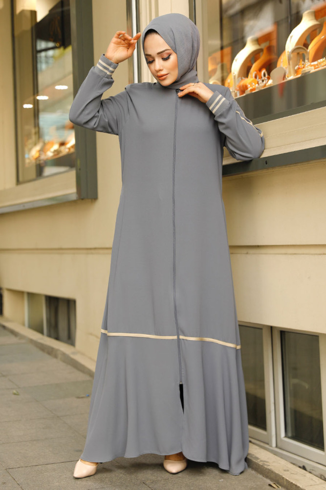 Modest Grey Dubai Abaya 62101GR - 2