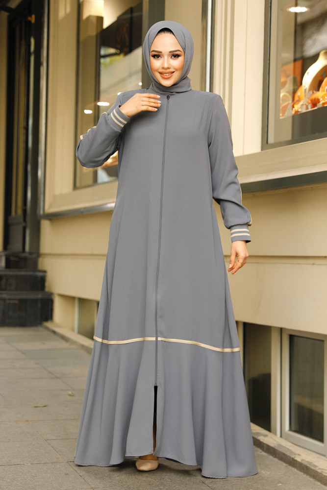 Modest Grey Dubai Abaya 62101GR - 1