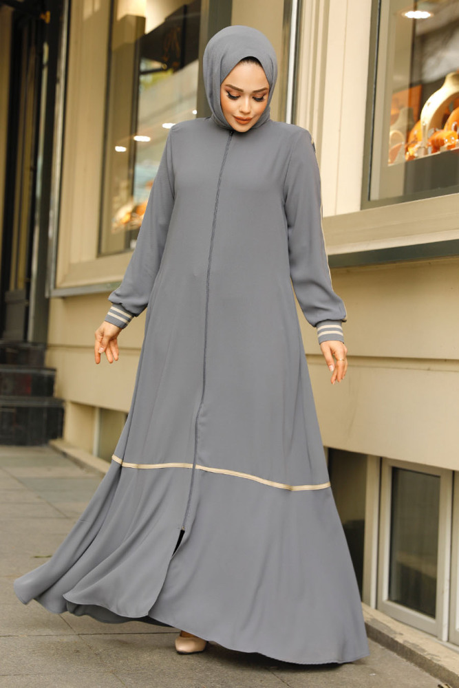 Modest Grey Dubai Abaya 62101GR - 3