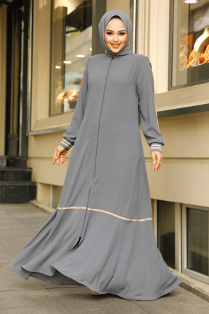 Modest Grey Dubai Abaya 62101GR - 4