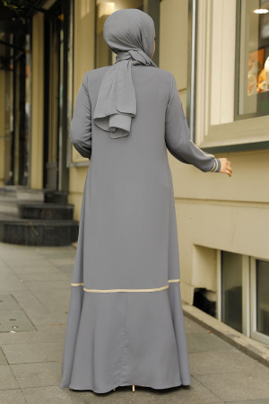 Modest Grey Dubai Abaya 62101GR - 5