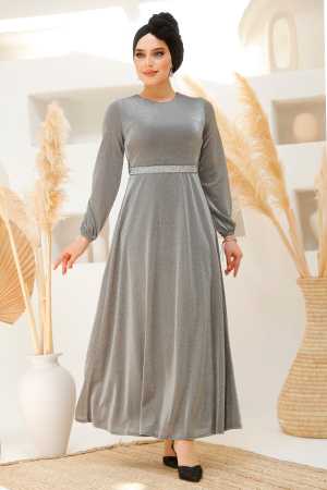 Modest Grey Elegant Evening Gowns 42541GR - 1