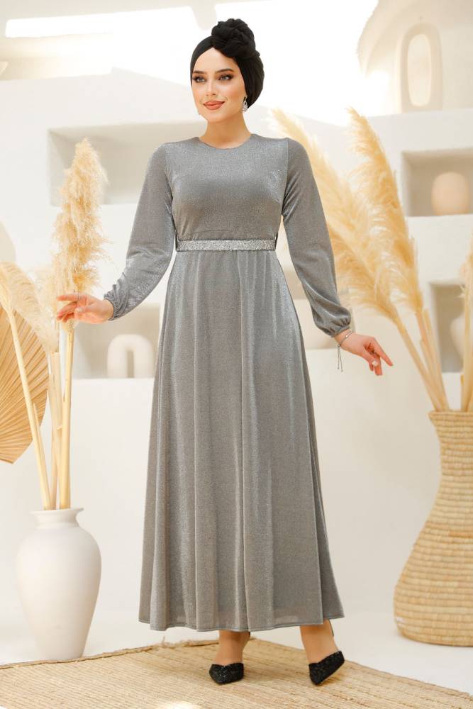 Modest Grey Elegant Evening Gowns 42541GR - 2