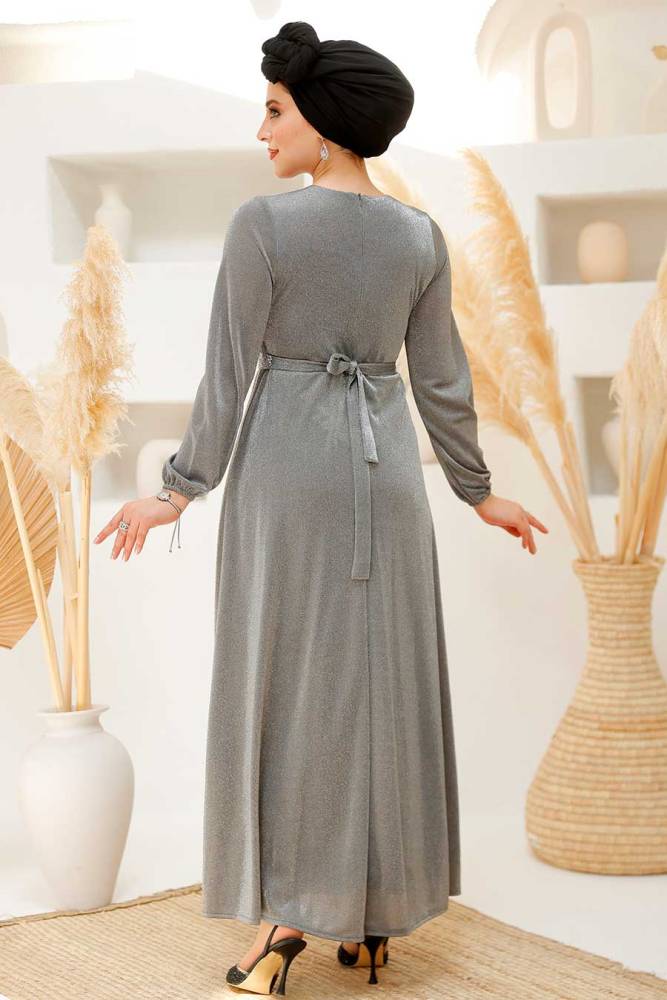 Modest Grey Elegant Evening Gowns 42541GR - 4