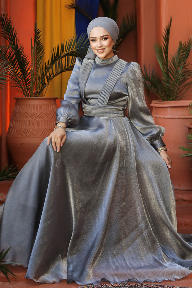 Modest Grey Evening Dress 45701GR - 4