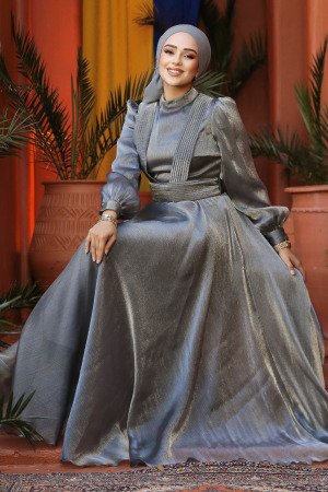 Modest Grey Evening Dress 45701GR - 7