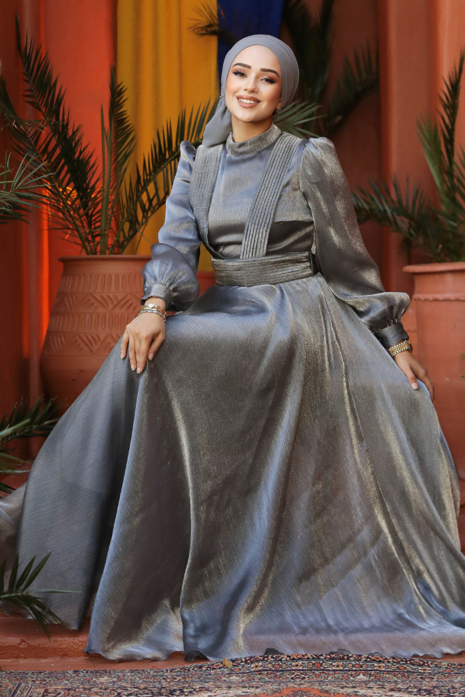 Modest Grey Evening Dress 45701GR - 7