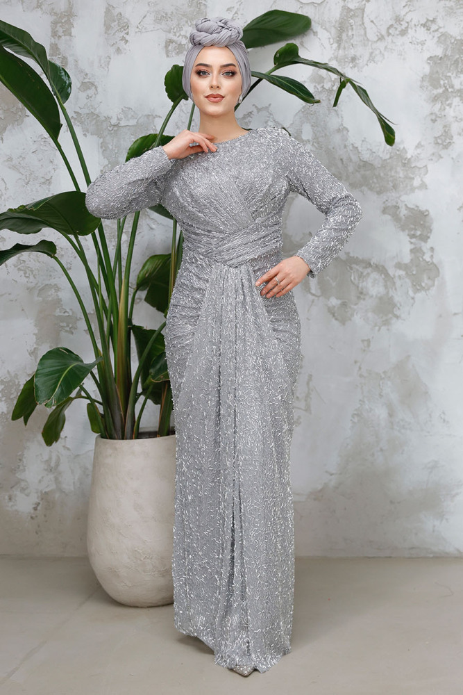 Modest Grey Evening Dress 50371GR - 2