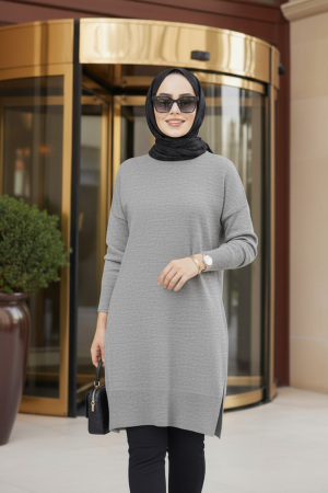 Modest Grey Knitwear Jumper Top 17203GR - NEVA STYLE
