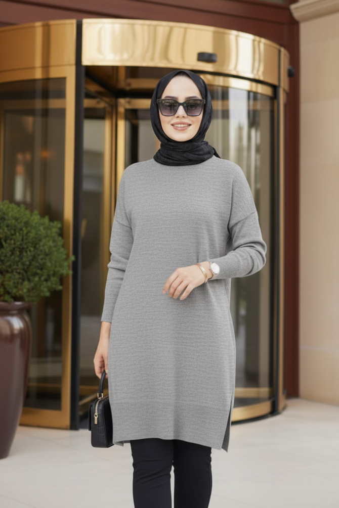 Modest Grey Knitwear Jumper Top 17203GR - 1