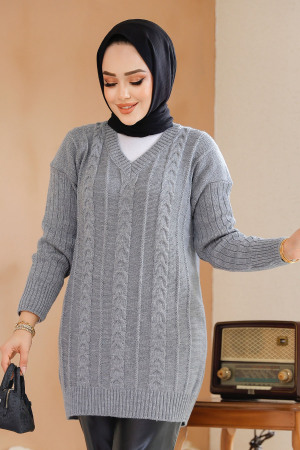 Modest Grey Knitwear Jumper Top 40671GR - 2
