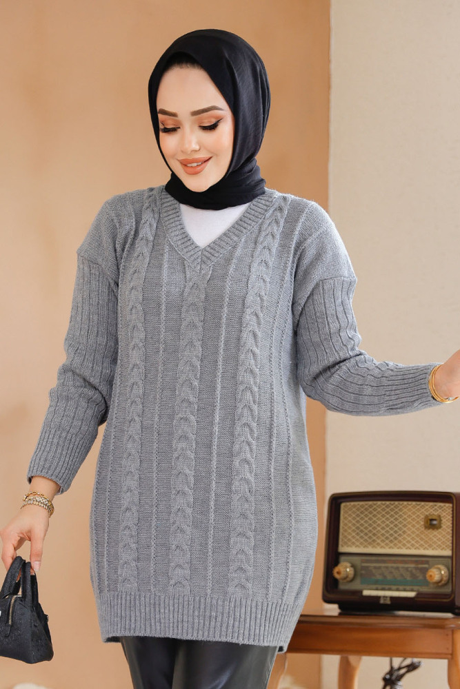 Modest Grey Knitwear Jumper Top 40671GR - 2