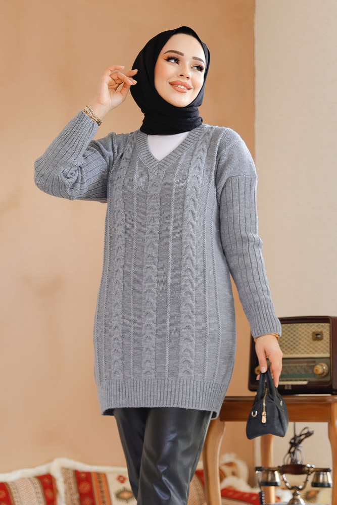 Modest Grey Knitwear Jumper Top 40671GR - 3