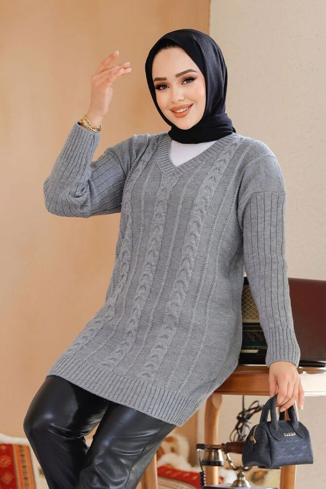 Modest Grey Knitwear Jumper Top 40671GR - 1