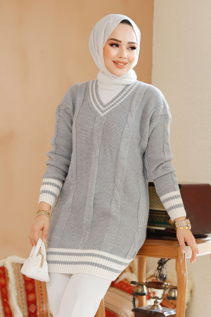 Modest Grey Knitwear Jumper Top 40673GR - 1