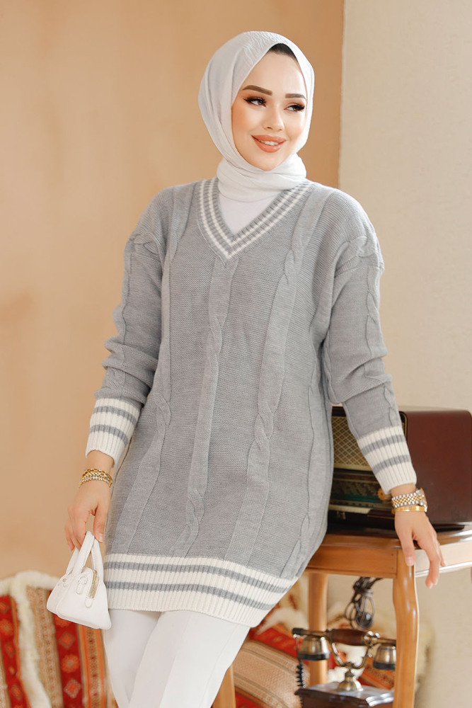 Modest Grey Knitwear Jumper Top 40673GR - 1