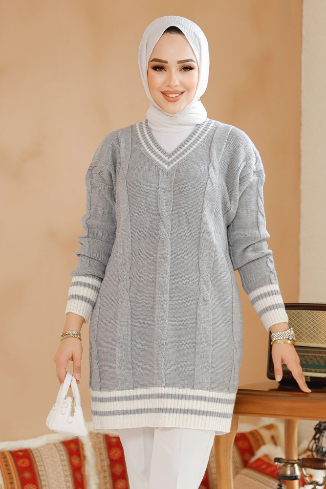 Modest Grey Knitwear Jumper Top 40673GR - 3