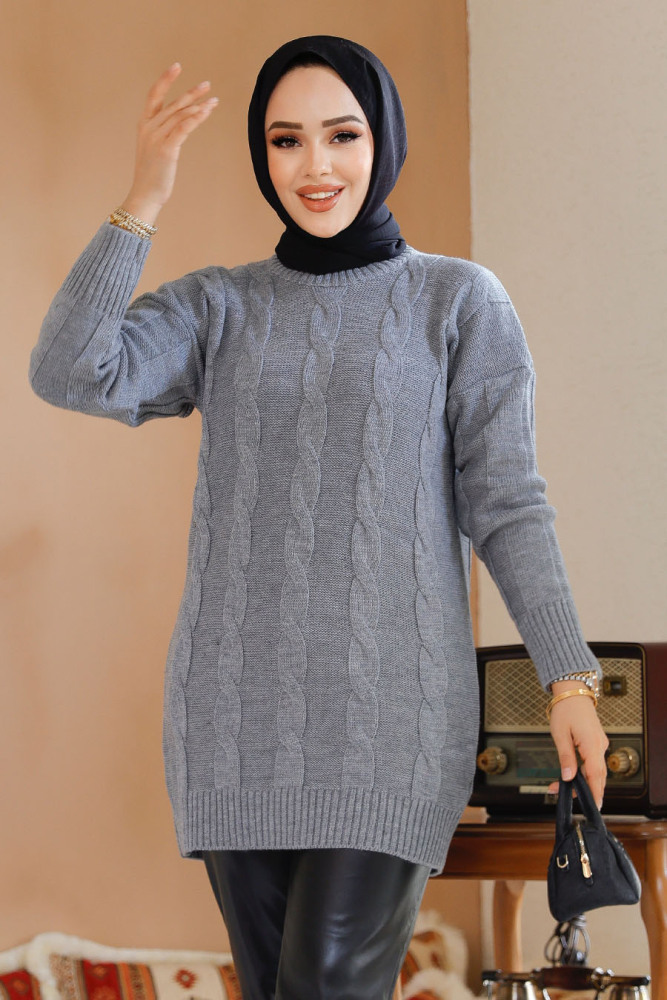 Modest Grey Knitwear Jumper Tunic 40672GR - 1