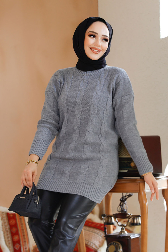 Modest Grey Knitwear Jumper Tunic 40672GR - 2