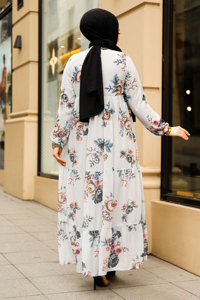 Modest Grey Long Floral Dress 22052GR - 3