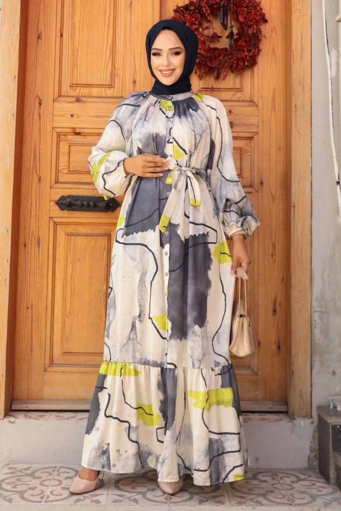 Modest Grey Long Sleeve Dress 23156GR - 1