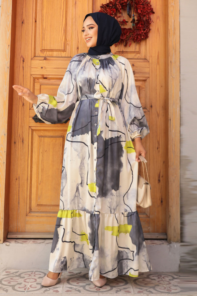 Modest Grey Long Sleeve Dress 23156GR - 2