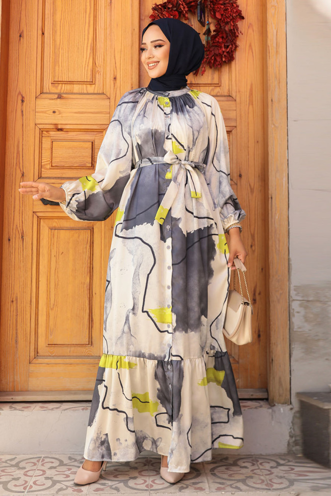 Modest Grey Long Sleeve Dress 23156GR - 3