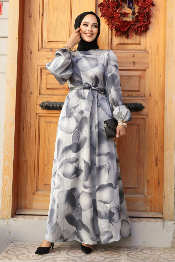 Modest Grey Long Sleeve Dress 23424GR - 2