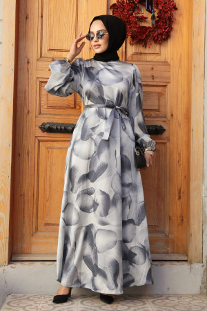 Modest Grey Long Sleeve Dress 23424GR - 1