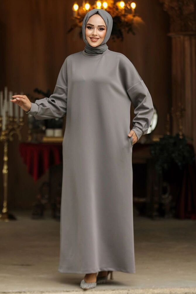 Modest Grey Long Sleeve Dress 23641GR - 1