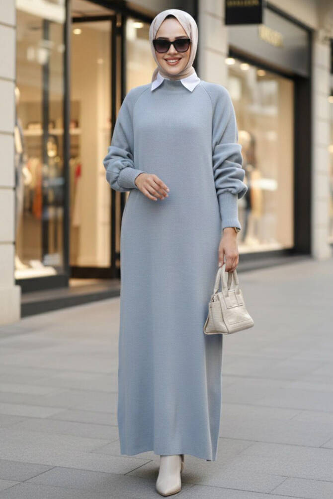 Modest Grey Long Sleeve Knitwear Dress 100013GR - 1