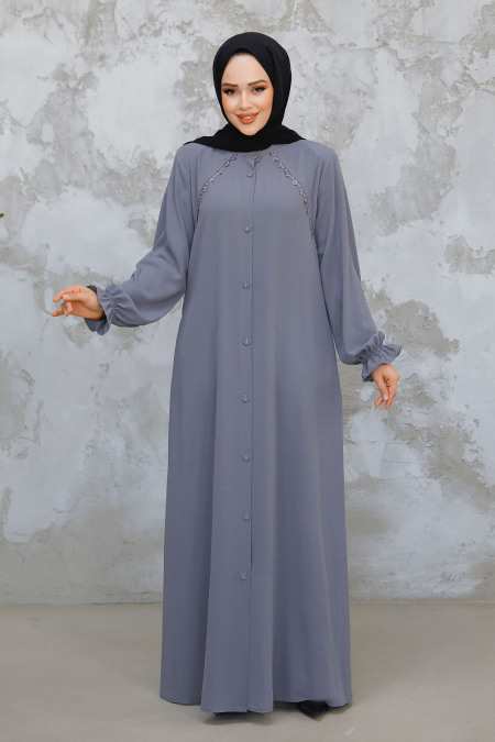 Modest Grey Plus Size Abaya 45275GR - 1