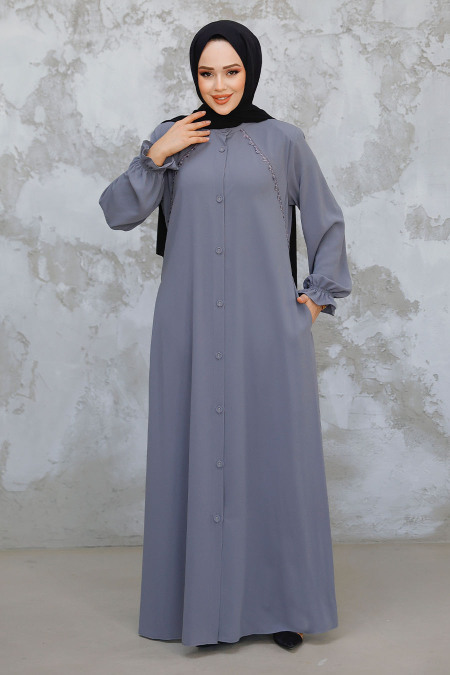 Modest Grey Plus Size Abaya 45275GR - 4
