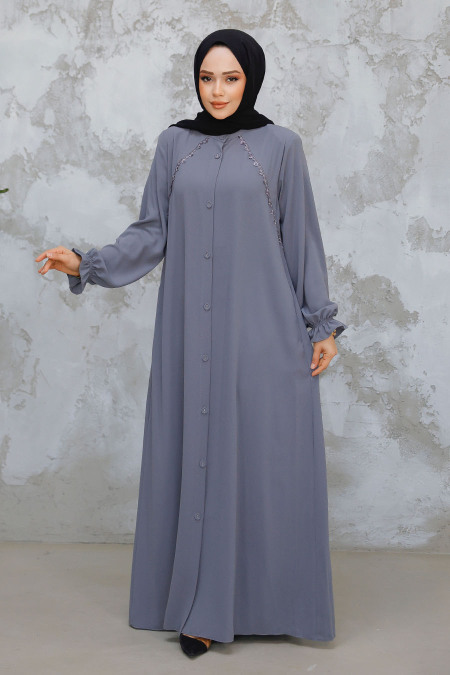 Modest Grey Plus Size Abaya 45275GR - 2