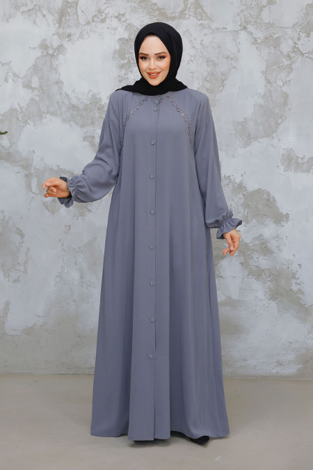 Modest Grey Plus Size Abaya 45275GR - 3