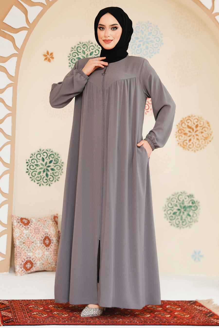 Modest Grey Plus Size Abaya 45285GR - 1