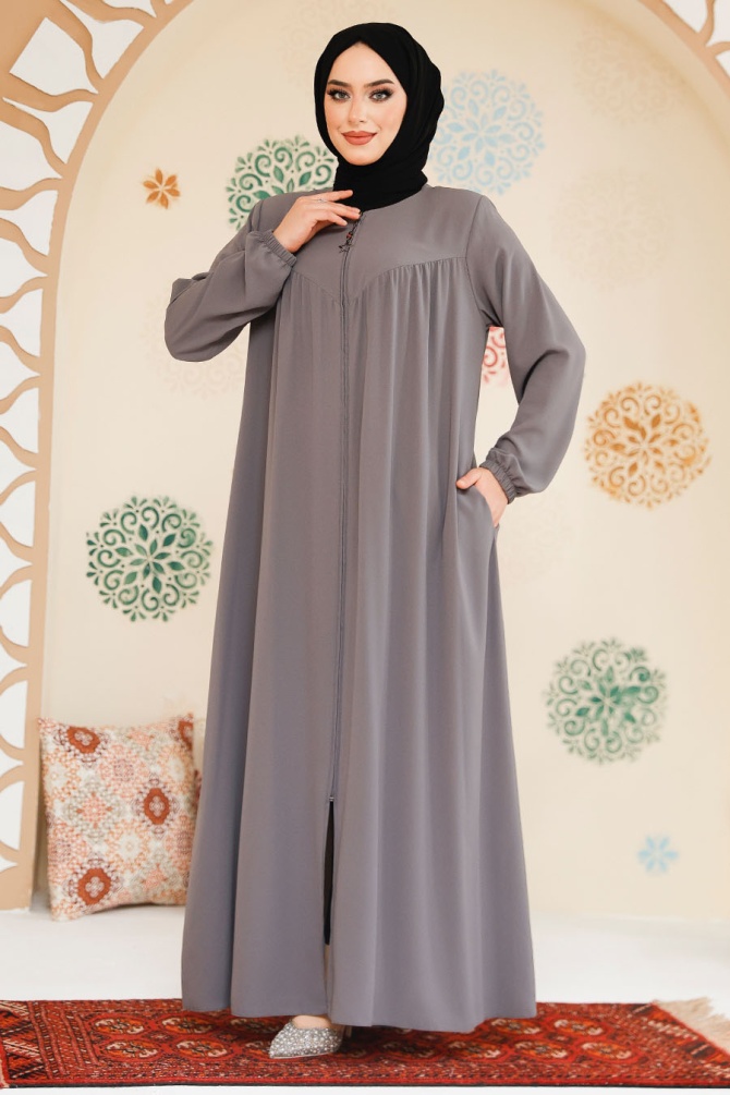 Modest Grey Plus Size Abaya 45285GR - 1