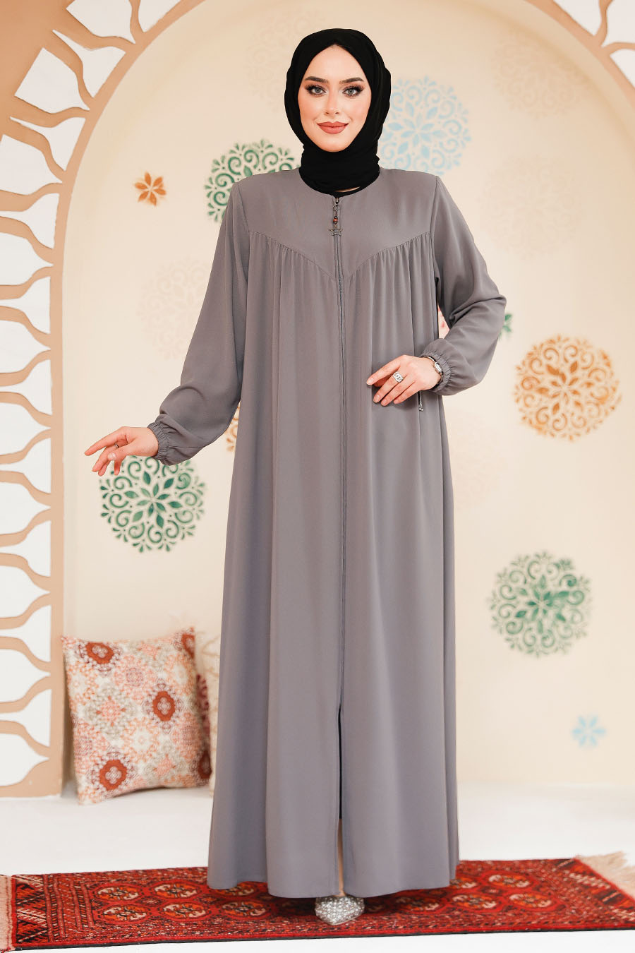 Modest Grey Plus Size Abaya 45285GR - 2