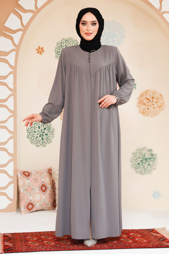 Modest Grey Plus Size Abaya 45285GR - 2