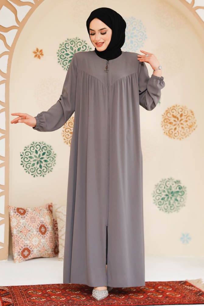 Modest Grey Plus Size Abaya 45285GR - 3