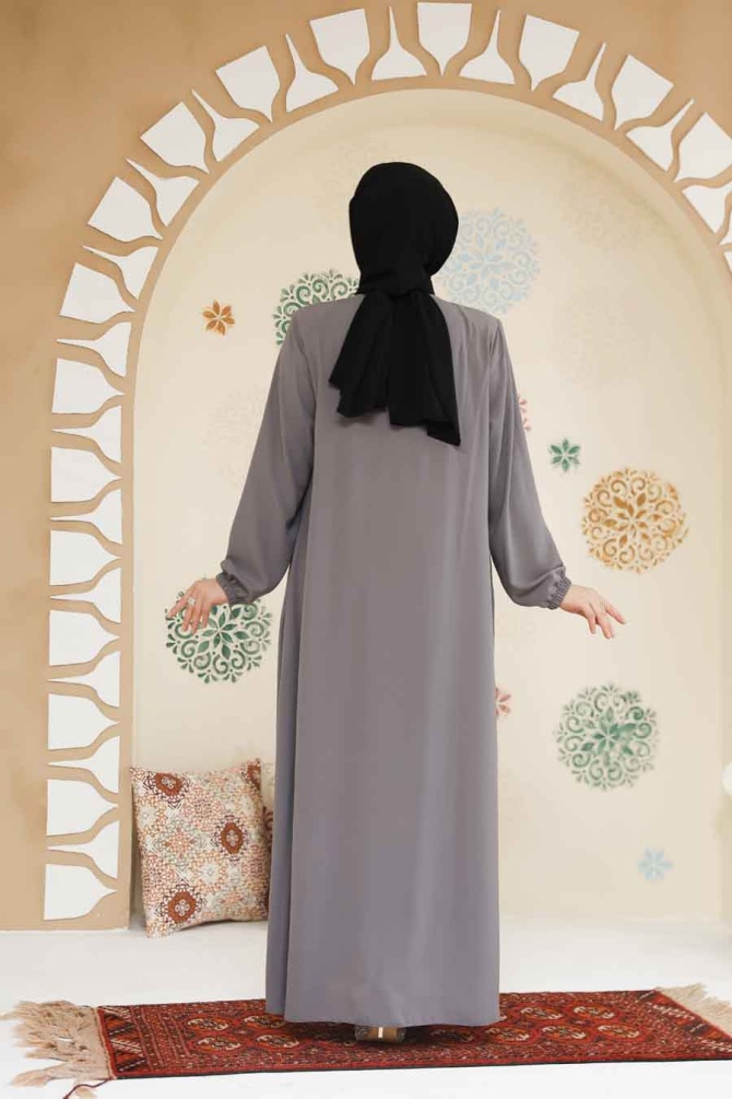 Modest Grey Plus Size Abaya 45285GR - 4