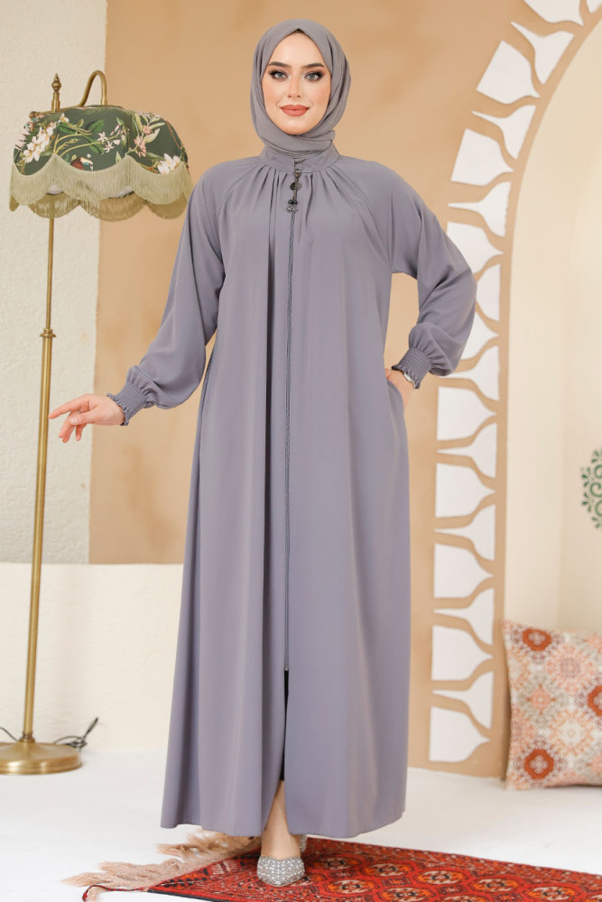 Modest Grey Plus Size Abaya 45293GR - 2
